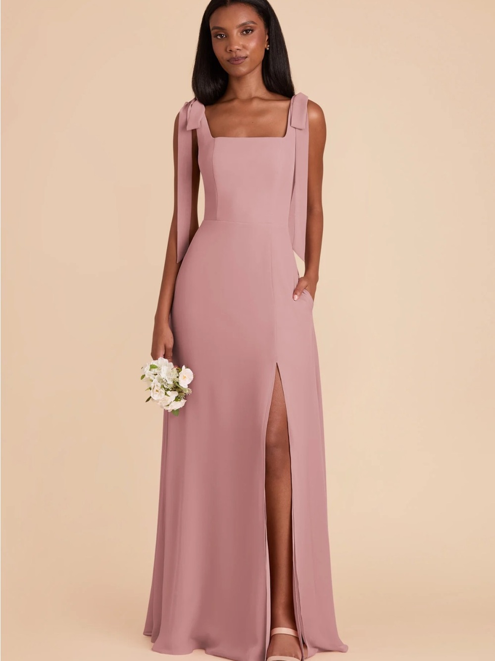 Birdy Grey Dusty Rose Square-Neck Maxi Dress with Tie Straps
